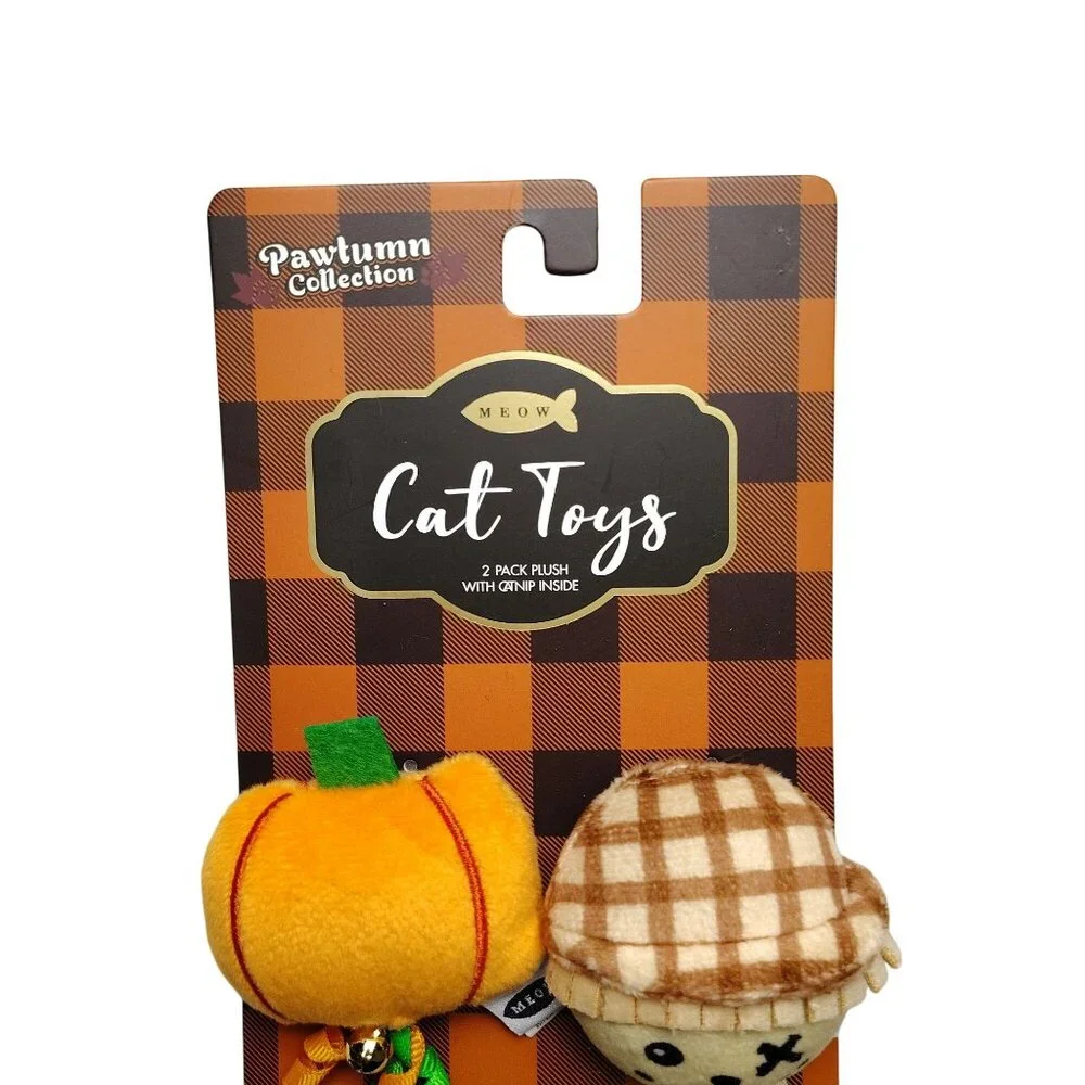 Meow Pawtumn Collection Cat Toys 2-Pack Plush Pumpkin and Scarecrow With Bells